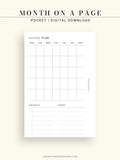 M112 | Month on a Page, Monthly Planner Printable Inserts
