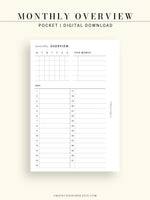 M108 | Monthly Overview, Month on a Page Printable Planner Inserts