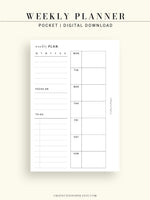 W108 | Week on a Page, Weekly Planner Printable Inserts Template
