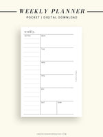 W107 | Week on a Page, Weekly Planner Printable Inserts, Monday Start