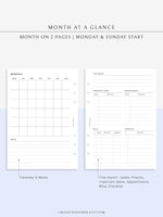 M107 | Month at a Glance, Monthly Overview, Month on 2 Pages