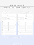 M108 | Monthly Overview, Month on a Page Printable Planner Inserts
