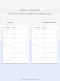 W108 | Week on a Page, Weekly Planner Printable Inserts Template