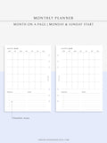M112 | Month on a Page, Monthly Planner Printable Inserts