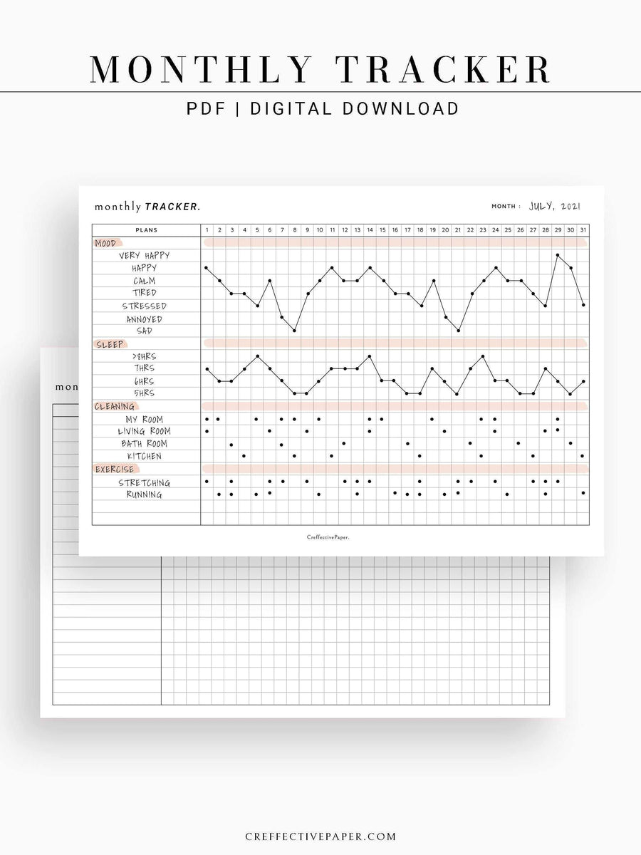 T101_M | Monthly Goal & Habit Tracker Template – CreffectivePaper