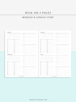 W117 | WO4P, Weekly 24-hour Schedule, To-do List Planner Template