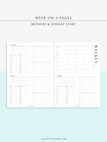 W117 | WO4P, Weekly 24-hour Schedule, To-do List Planner Template