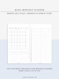M116 | Basic Monthly Planner Inserts, Bullet Journal Template, MO2P