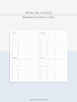 W117 | WO4P, Weekly 24-hour Schedule, To-do List Planner Template