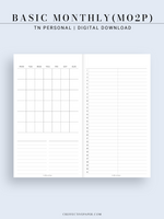 M116 | Basic Monthly Planner Inserts, Bullet Journal Template, MO2P