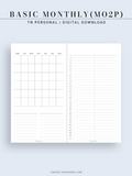 M116 | Basic Monthly Planner Inserts, Bullet Journal Template, MO2P