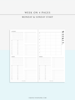 W117 | WO4P, Weekly 24-hour Schedule, To-do List Planner Template