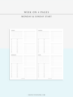 W117 | WO4P, Weekly 24-hour Schedule, To-do List Planner Template