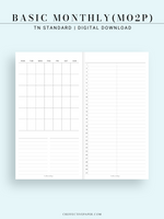 M116 | Basic Monthly Planner Inserts, Bullet Journal Template, MO2P