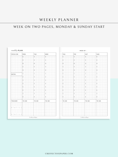 W102_V | Weekly Schedule Planner WO2P -CreffectivePaper printable
