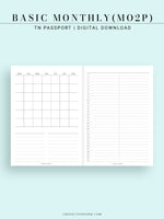 M116 | Basic Monthly Planner Inserts, Bullet Journal Template, MO2P