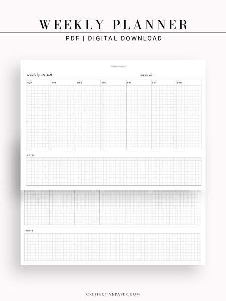 W102_H_2 | Horizontal Weekly Planner Printable