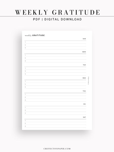 W103 | Minimal Weekly Gratitude Journal Printable Template Inserts