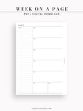 W107 | Week on a Page, Weekly Planner Printable Inserts, Monday Start