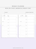 W108 | Week on a Page, Weekly Planner Printable Inserts Template