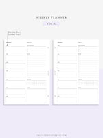 W101 | Week on a Page, Weekly Planner Printable Inserts Template