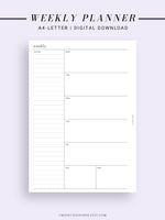 W107 | Week on a Page, Weekly Planner Printable Inserts, Monday Start