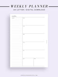 W107 | Week on a Page, Weekly Planner Printable Inserts, Monday Start