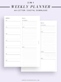 W101 | Week on a Page, Weekly Planner Printable Inserts Template