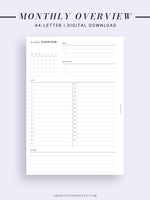 M108 | Monthly Overview, Month on a Page Printable Planner Inserts