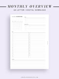 M108 | Monthly Overview, Month on a Page Printable Planner Inserts