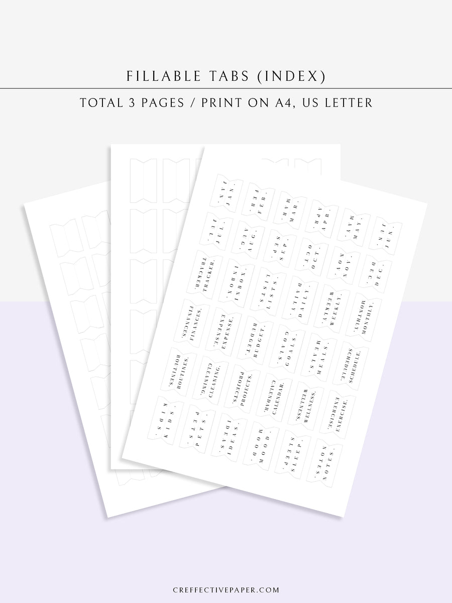 DA118 Mini Editable Tabs Printable Index CreffectivePaper