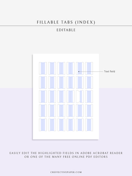 DA118 Mini Editable Tabs Printable Index CreffectivePaper