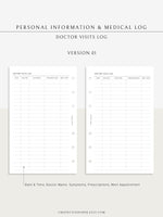 N113 | Personal Information & Medical Log Template