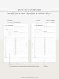 M108 | Monthly Overview, Month on a Page Printable Planner Inserts