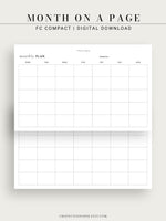 M111 | Horizontal Monthly Planner Printable Inserts, Month on a Page