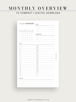 M108 | Monthly Overview, Month on a Page Printable Planner Inserts