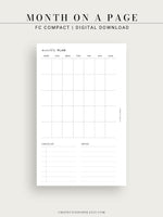 M112 | Month on a Page, Monthly Planner Printable Inserts