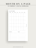 M112 | Month on a Page, Monthly Planner Printable Inserts
