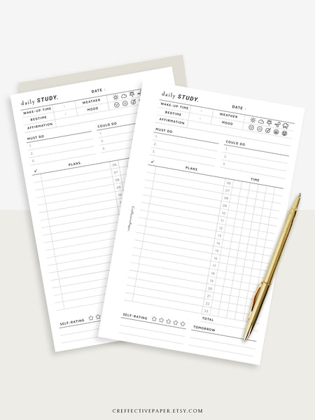 D108 | Daily Study Planner Inserts Printable Template – CreffectivePaper