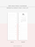 M118_2023 | 2023 Half-Page Calendar, Monthly Task list, Important Events Tracker
