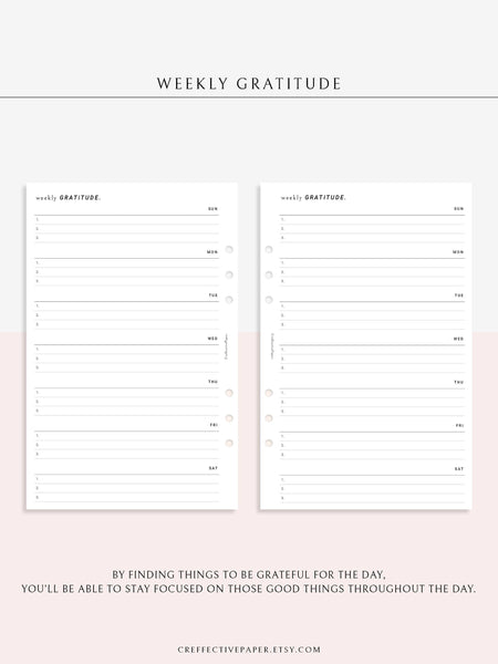 W103 | Minimal Weekly Gratitude Journal Printable Template Inserts ...