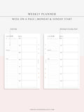 W108 | Week on a Page, Weekly Planner Printable Inserts Template