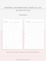 N113 | Personal Information & Medical Log Template