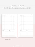 M112 | Month on a Page, Monthly Planner Printable Inserts