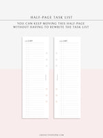D115 | Half Page Task List Template, Printable Planner Inserts