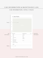 N111 | Vehicle Maintenance Log Printable, Car Repair Tracker Template