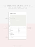 N111 | Vehicle Maintenance Log Printable, Car Repair Tracker Template