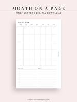 M112 | Month on a Page, Monthly Planner Printable Inserts