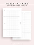 W104 | Week on 2 Pages, Weekly Planner Printable Inserts Template