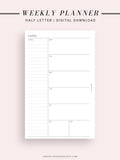 W107 | Week on a Page, Weekly Planner Printable Inserts, Monday Start